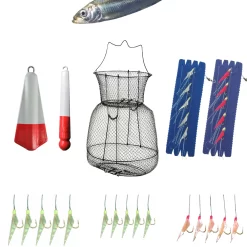 Angelset Hering Gr.L 8 Teile 1x Setzkescher 5x Vorfach 2x Blei