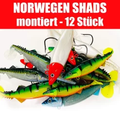 Jackson Sea XXL Profi Norwegen Angeln – Fangfertig Montierte Gummifische. 18 – 28cm Angelset - 12 Stück