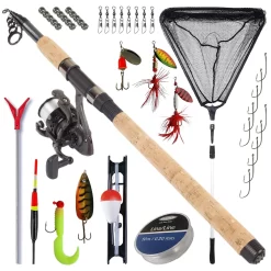 70 Teile Mega Angelset Komplett Combo Allround Rute Rolle Schnur Köder Zubehör