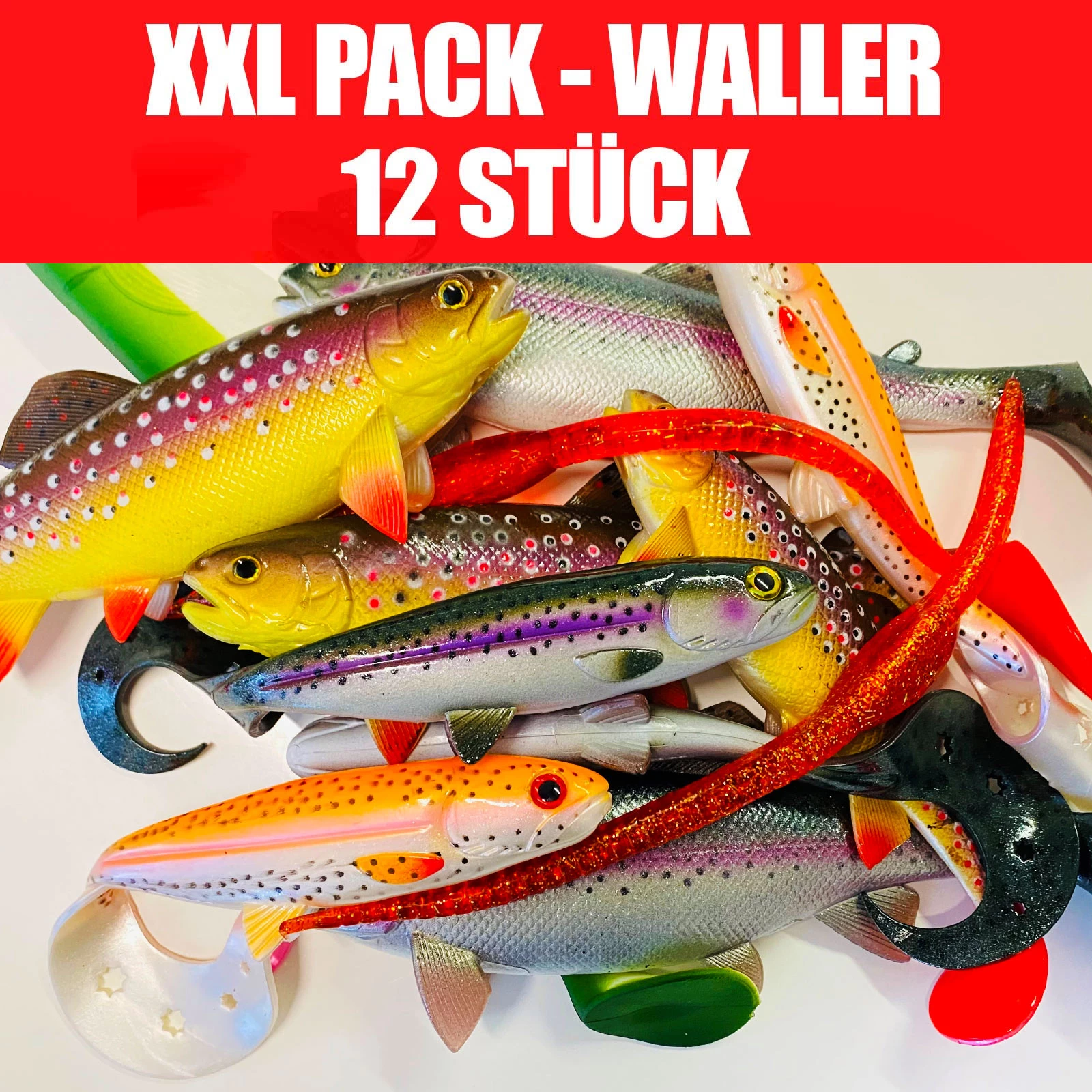 Jackson Profi Welsköder / Wallerköder Angelset 18 Bis 30cm – Gummifisch Set – 12 Stück 1 Jackson Profi Welsköder / Wallerköder Angelset 18 Bis 30cm – Gummifisch Set – 12 Stück