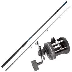 Norwegen Angelset Spro Rute 2,10m & Fladen Multirolle & Schnur Combo Komplett